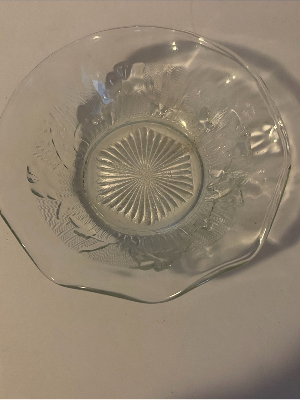 Clear Pressed Glass Floral Bowl Scalloped Edge Vintage Style 6” Diameter